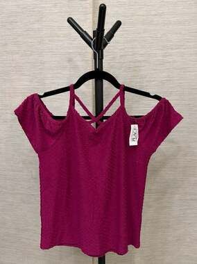 The Children's Place Girls Magenta Dobby Cold Shoulder Criss-Cross Top